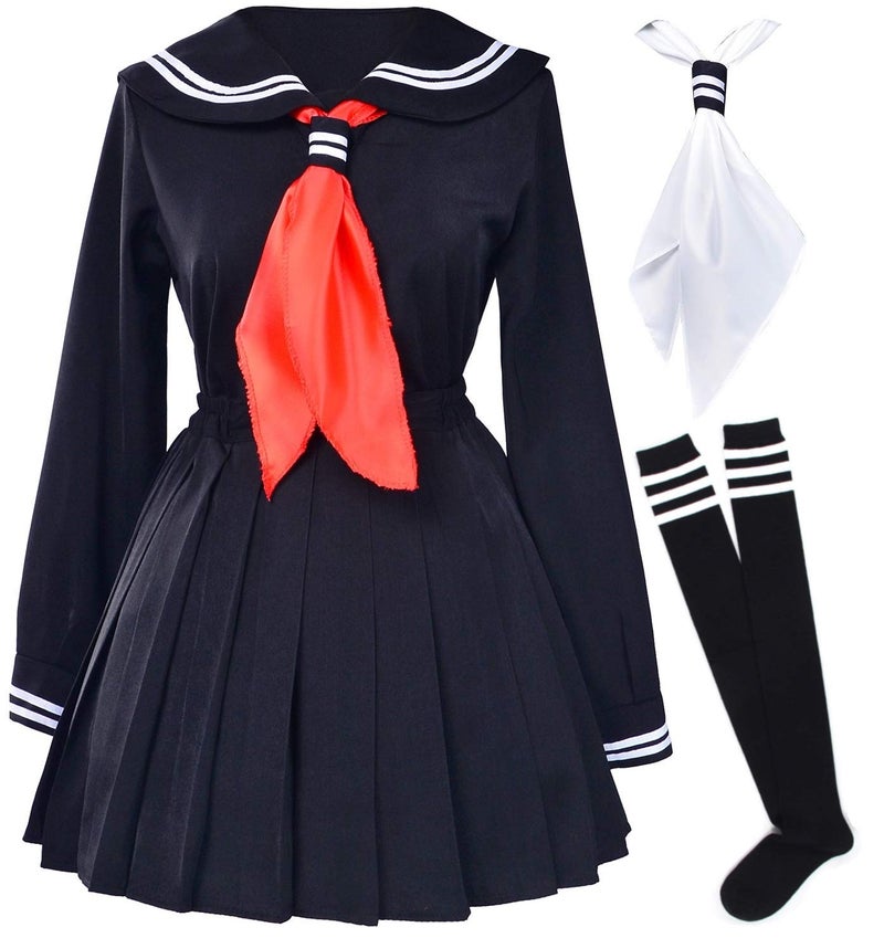 Elibelle Classic Japanese School Girls Sailor Dress Shirts Uniform Anime Cosplay Costumes with Socks Set(Black)(XL = Asia XXL)(SSF08BK) - Image 1